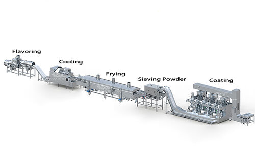 Automatyczna linia produkcyjna do powlekania i smażenia orzeszków ziemnych.