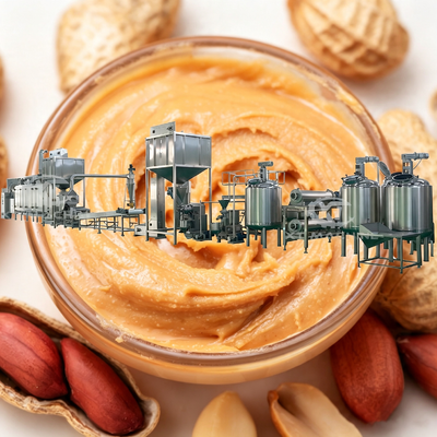 Dobra cena. Linia do produkcji masła orzechowego Premium Full-Automatic, kompleksowe rozwiązanie do produkcji past orzechowych | Urządzenia do obróbki zintegrowanej: odkamieniacz, piec, blanszownica, sortownik, młynek, mieszalnik, odgazowywacz i chłodnica w Internecie
