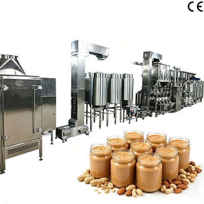 Línea automatica para mantequilla de cacahuete crujiente y mantequilla de almendra multisabor, procesamiento de frutos secos